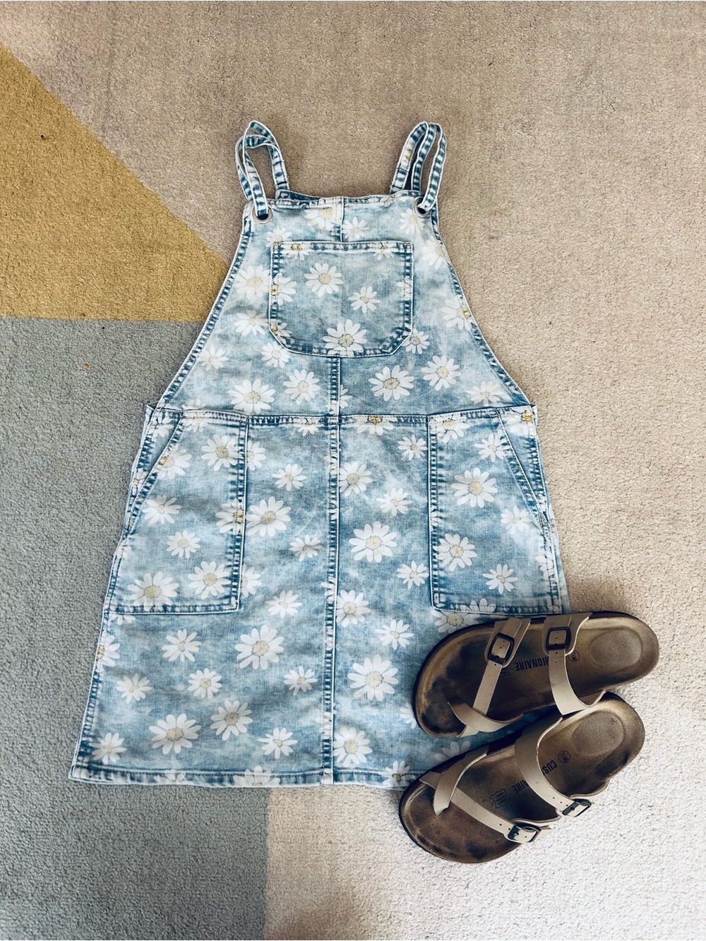 Cat & Jack Light Blue Daisy Denim Overall Dress